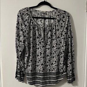Lucky Brand Black & White Boho Floral Blouse